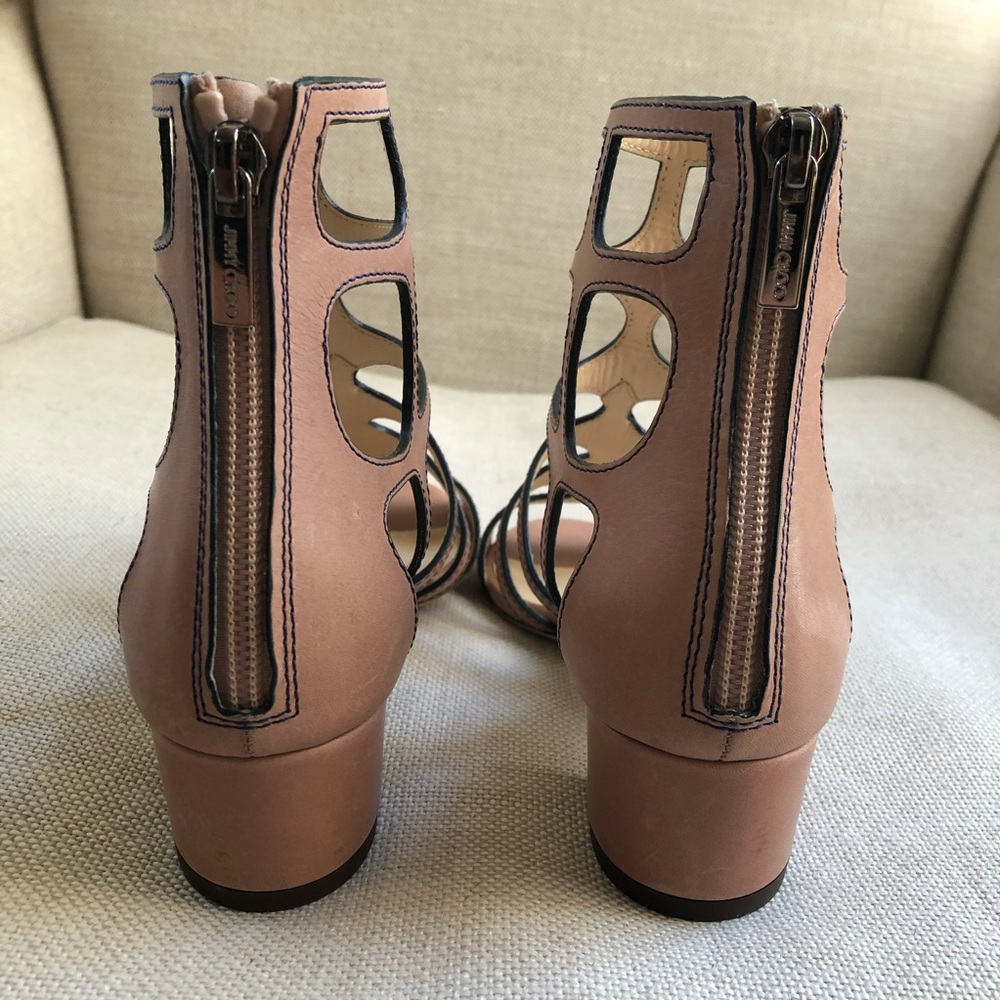 Jimmy Choo Sandals Caged Leather Ren Block Nude 6 - Picture 6 of 8